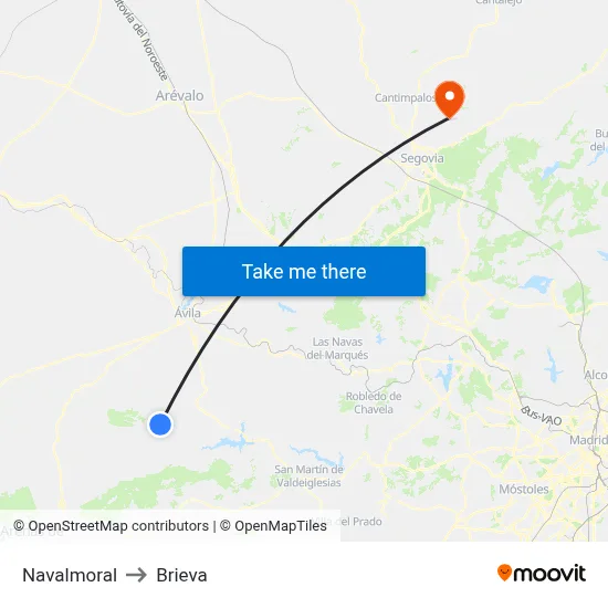 Navalmoral to Brieva map