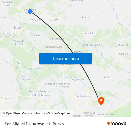San Miguel Del Arroyo to Brieva map