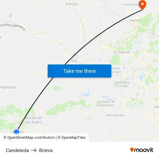Candeleda to Brieva map