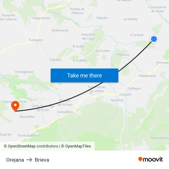 Orejana to Brieva map
