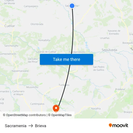 Sacramenia to Brieva map