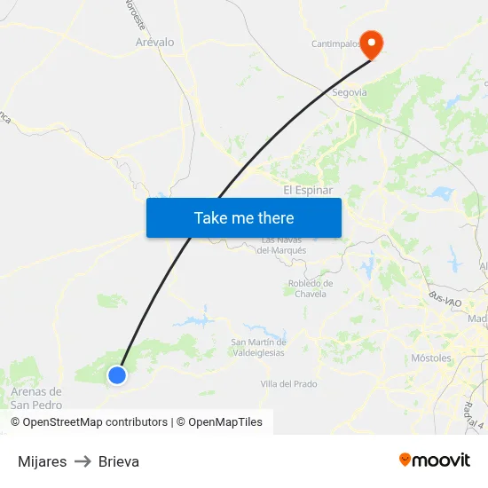 Mijares to Brieva map