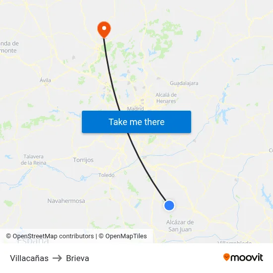 Villacañas to Brieva map