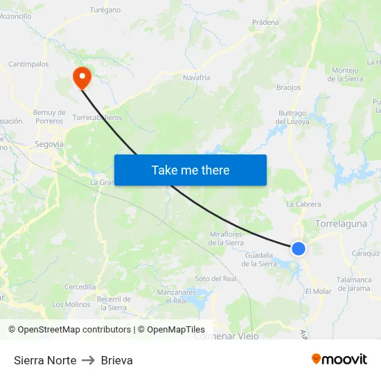 Sierra Norte to Brieva map
