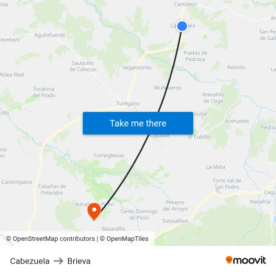 Cabezuela to Brieva map