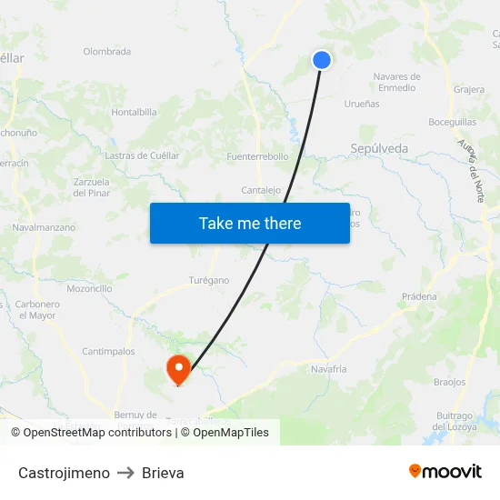 Castrojimeno to Brieva map