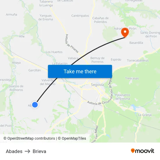 Abades to Brieva map