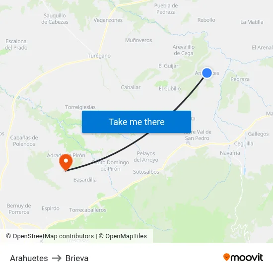 Arahuetes to Brieva map