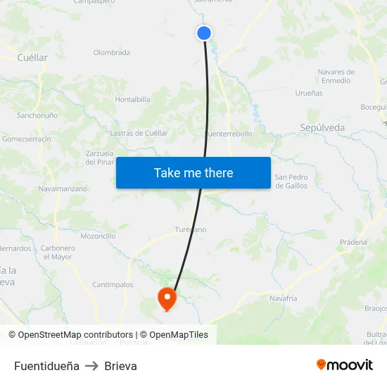 Fuentidueña to Brieva map