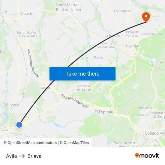 Ávila to Brieva map