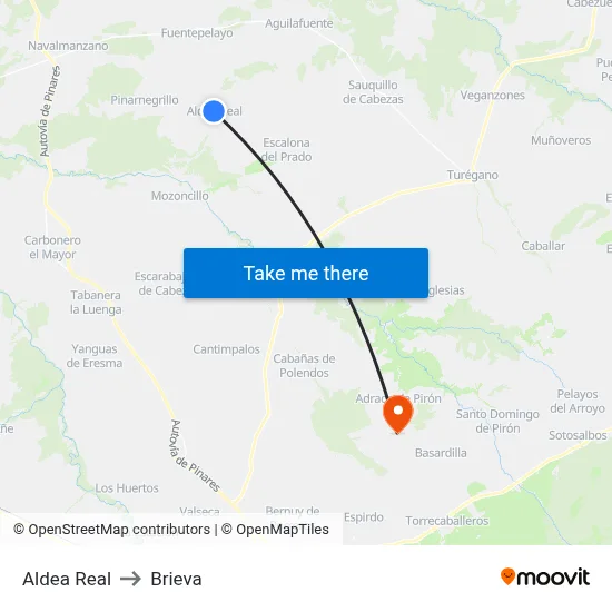 Aldea Real to Brieva map