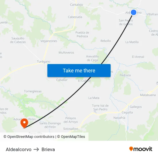 Aldealcorvo to Brieva map
