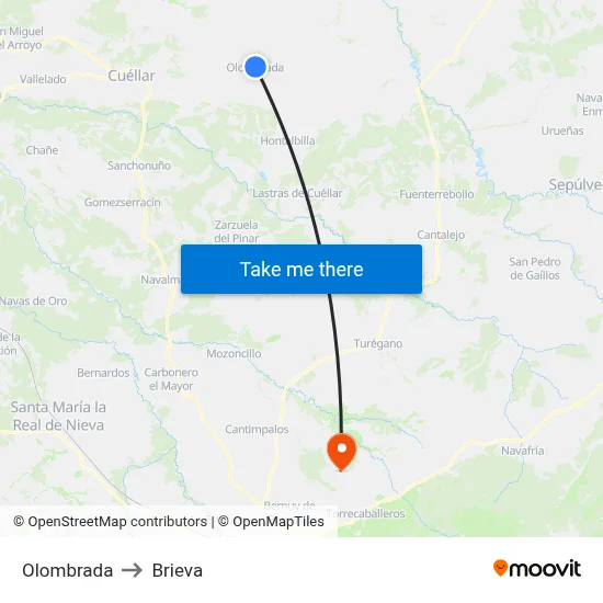 Olombrada to Brieva map