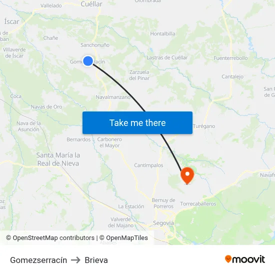 Gomezserracín to Brieva map