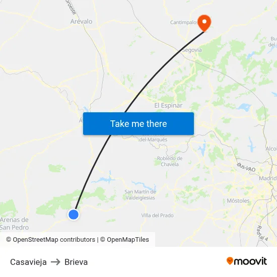 Casavieja to Brieva map
