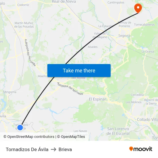 Tornadizos De Ávila to Brieva map