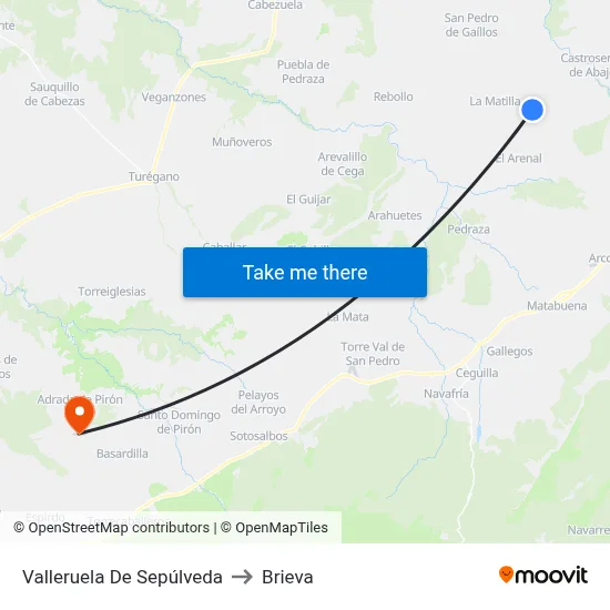 Valleruela De Sepúlveda to Brieva map