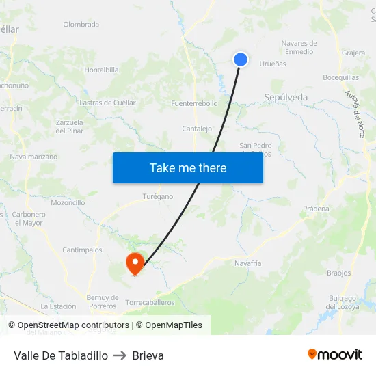 Valle De Tabladillo to Brieva map