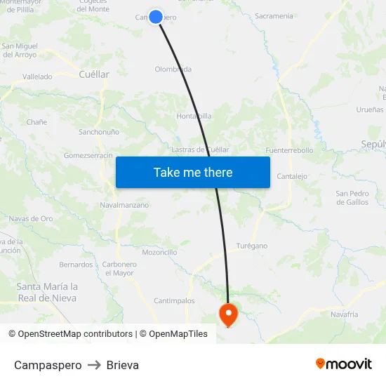 Campaspero to Brieva map