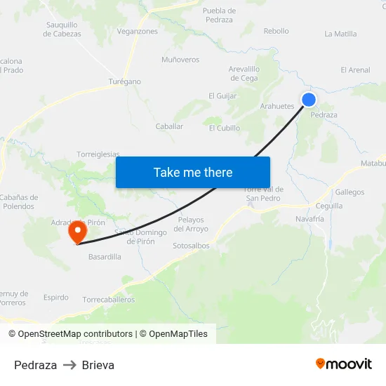 Pedraza to Brieva map