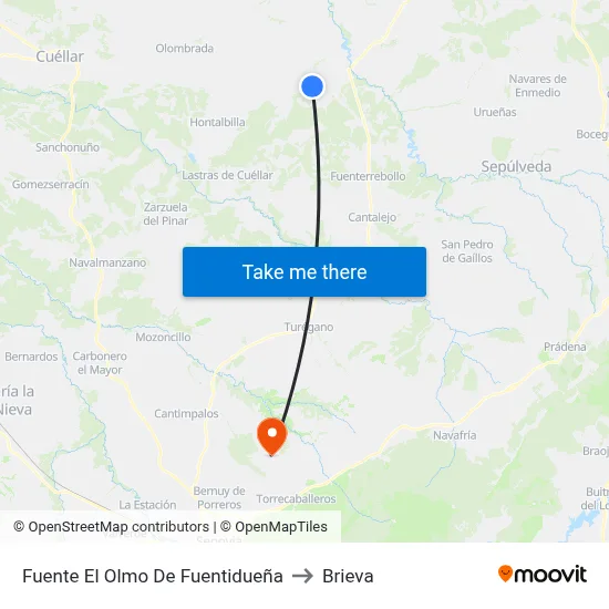 Fuente El Olmo De Fuentidueña to Brieva map