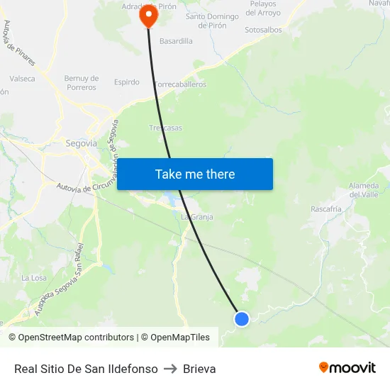 Real Sitio De San Ildefonso to Brieva map
