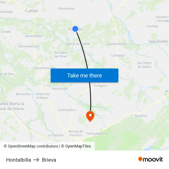 Hontalbilla to Brieva map