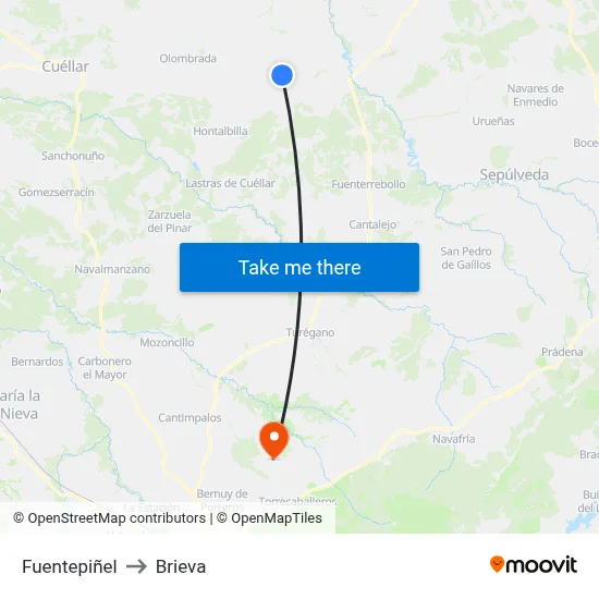 Fuentepiñel to Brieva map