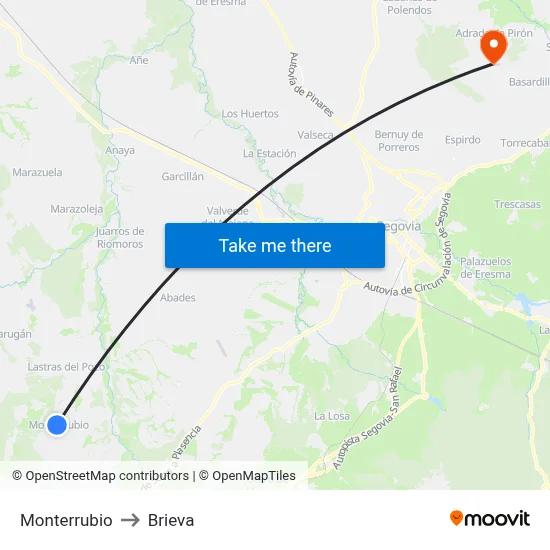 Monterrubio to Brieva map