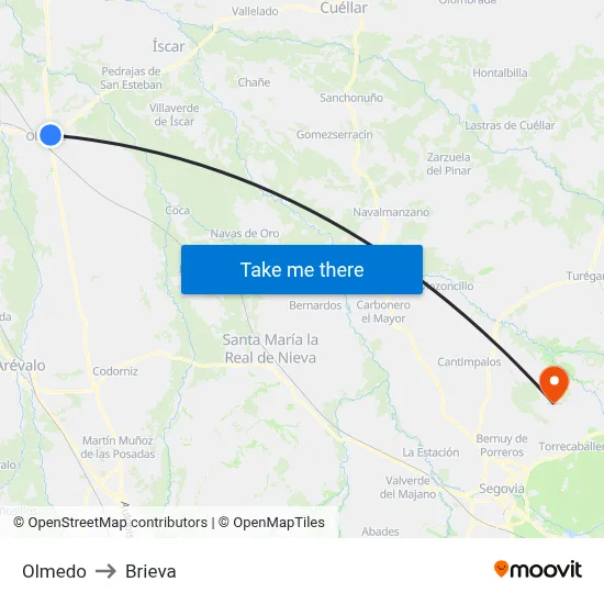Olmedo to Brieva map