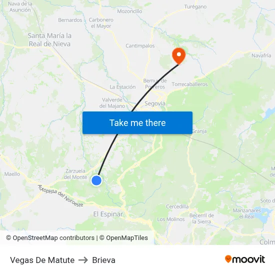 Vegas De Matute to Brieva map