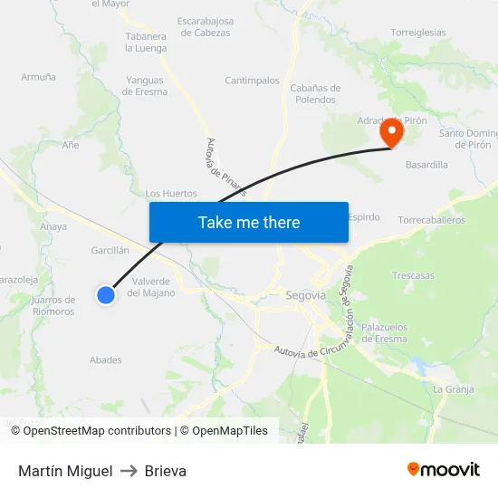 Martín Miguel to Brieva map