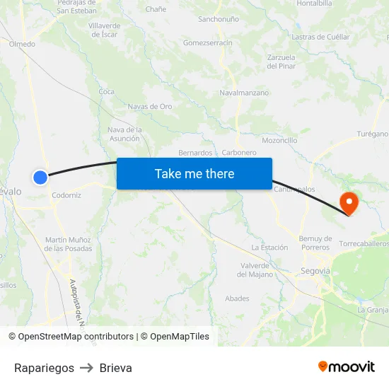 Rapariegos to Brieva map