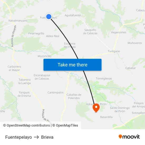 Fuentepelayo to Brieva map