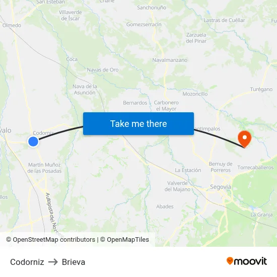 Codorniz to Brieva map