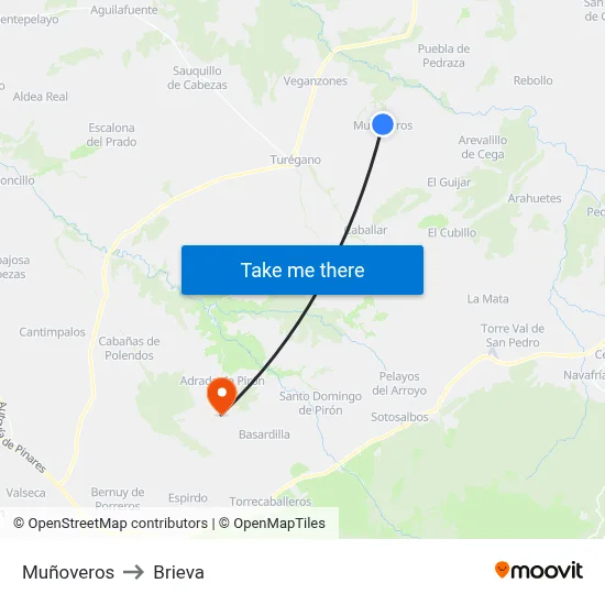 Muñoveros to Brieva map