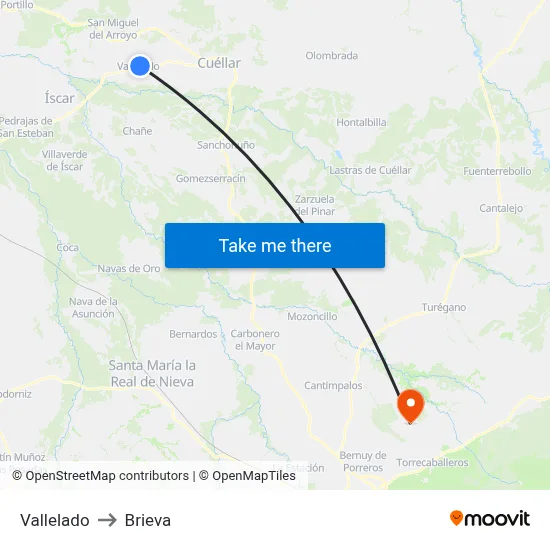 Vallelado to Brieva map
