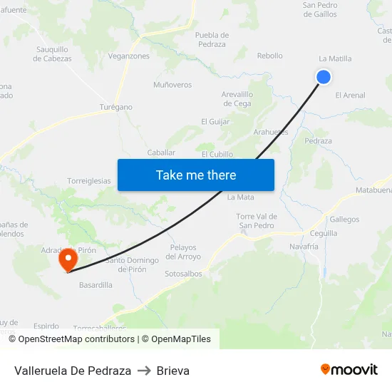 Valleruela De Pedraza to Brieva map