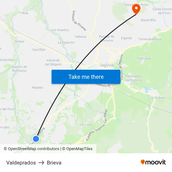 Valdeprados to Brieva map