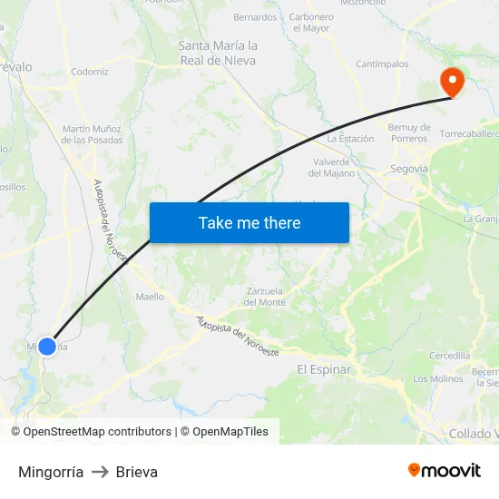 Mingorría to Brieva map
