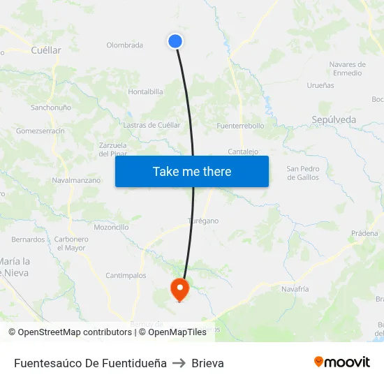 Fuentesaúco De Fuentidueña to Brieva map