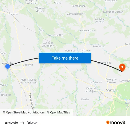 Arévalo to Brieva map