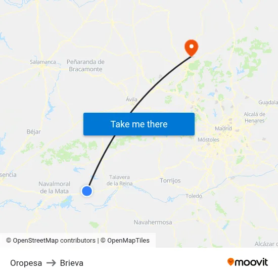 Oropesa to Brieva map