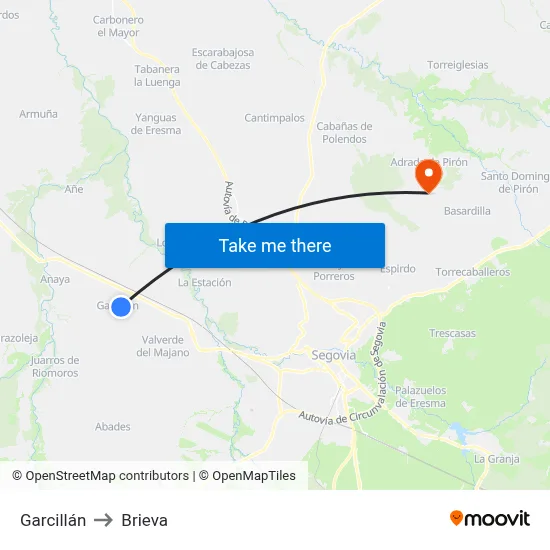 Garcillán to Brieva map