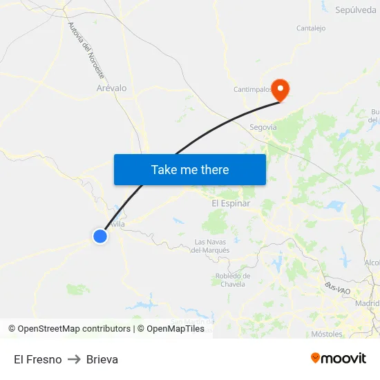 El Fresno to Brieva map