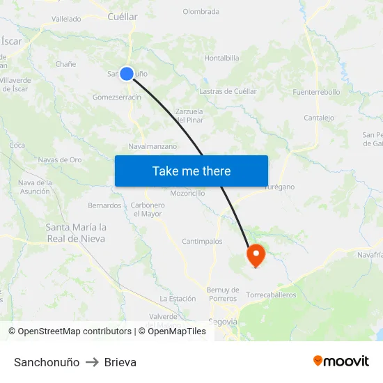 Sanchonuño to Brieva map