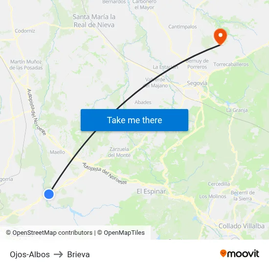 Ojos-Albos to Brieva map