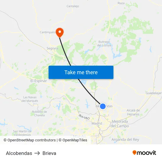 Alcobendas to Brieva map