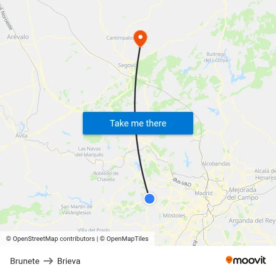 Brunete to Brieva map