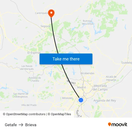 Getafe to Brieva map